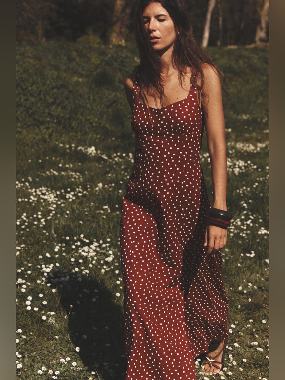 Zara rust red polka dot maxi linen dress size L